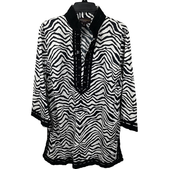 Dana Buchman Signature Zebra Print Tunic Blouse with Stone Details Size Large L - Picture 1 of 9